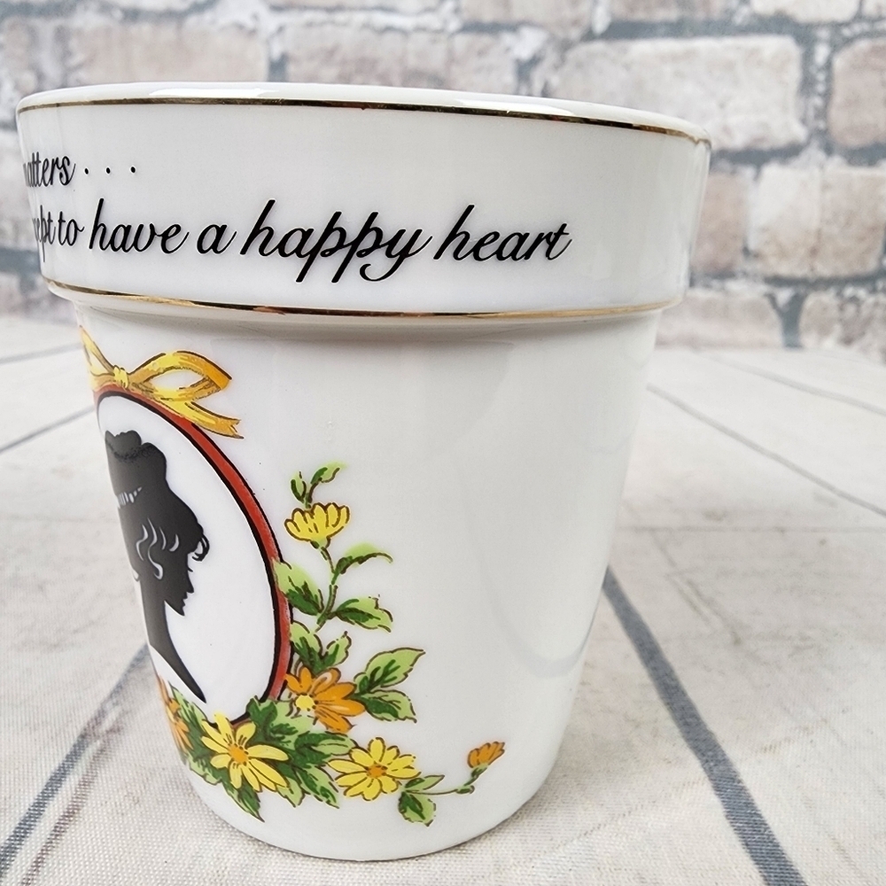 Vintage Enesco Japan Mini Flowerpot Planter Silhouette Floral Framed White 3.5" - Picture 4 of 12